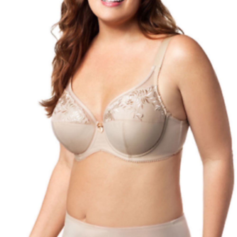 Elila Bra Size 44F Beige Nude 2401 Embroidered Microfiber Underwire NWT
